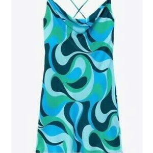 Zara Blue Retro 70s print dress